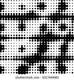 Abstract grunge grid polka dot halftone background pattern. Spotted black and white vector line illustration
