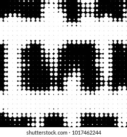 Abstract grunge grid polka dot halftone background pattern. Spotted black and white vector line illustration
