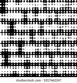Abstract grunge grid polka dot halftone background pattern. Spotted black and white vector line illustration
