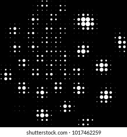 Abstract grunge grid polka dot halftone background pattern. Spotted black and white vector line illustration
