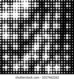 Abstract grunge grid polka dot halftone background pattern. Spotted black and white vector line illustration

