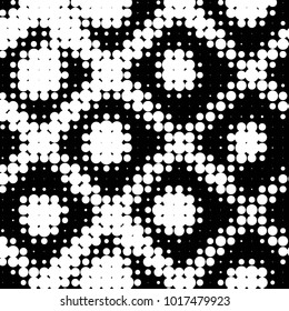 Abstract grunge grid polka dot halftone background pattern. Spotted black and white vector line illustration

