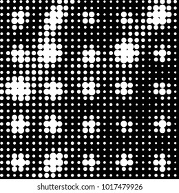 Abstract grunge grid polka dot halftone background pattern. Spotted black and white vector line illustration

