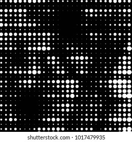 Abstract grunge grid polka dot halftone background pattern. Spotted black and white vector line illustration

