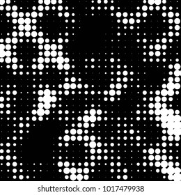 Abstract grunge grid polka dot halftone background pattern. Spotted black and white vector line illustration
