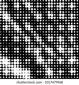 Abstract grunge grid polka dot halftone background pattern. Spotted black and white vector line illustration
