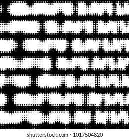 Abstract grunge grid polka dot halftone background pattern. Spotted black and white vector line illustration
