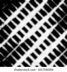 Abstract grunge grid polka dot halftone background pattern. Spotted black and white vector line illustration
