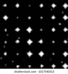 Abstract grunge grid polka dot halftone background pattern. Spotted black and white vector line illustration
