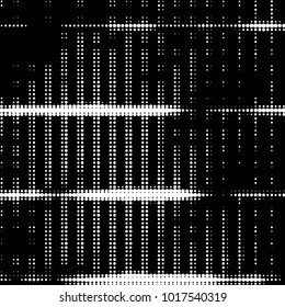 Abstract grunge grid polka dot halftone background pattern. Spotted black and white vector line illustration
