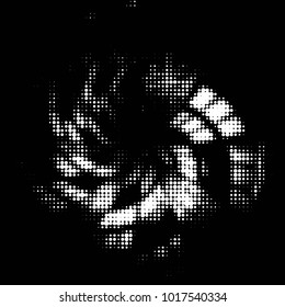 Abstract grunge grid polka dot halftone background pattern. Spotted black and white vector line illustration
