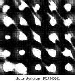 Abstract grunge grid polka dot halftone background pattern. Spotted black and white vector line illustration
