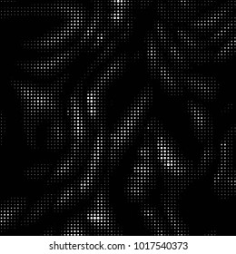 Abstract grunge grid polka dot halftone background pattern. Spotted black and white vector line illustration
