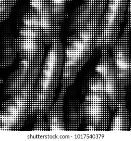 Abstract grunge grid polka dot halftone background pattern. Spotted black and white vector line illustration
