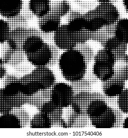 Abstract grunge grid polka dot halftone background pattern. Spotted black and white vector line illustration
