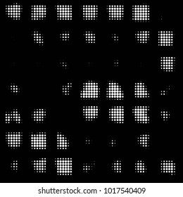 Abstract grunge grid polka dot halftone background pattern. Spotted black and white vector line illustration
