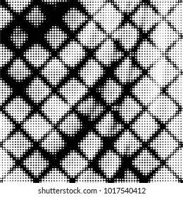 Abstract grunge grid polka dot halftone background pattern. Spotted black and white vector line illustration
