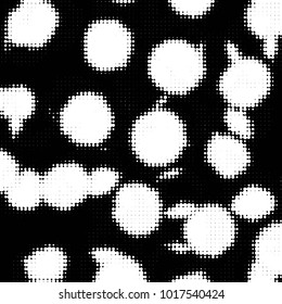 Abstract grunge grid polka dot halftone background pattern. Spotted black and white vector line illustration
