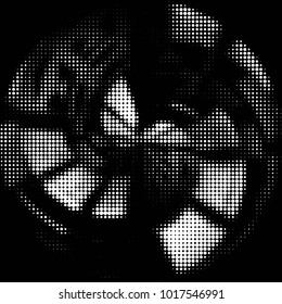 Abstract grunge grid polka dot halftone background pattern. Spotted black and white vector line illustration
