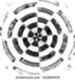 Abstract grunge grid polka dot halftone background pattern. Spotted black and white vector line illustration
