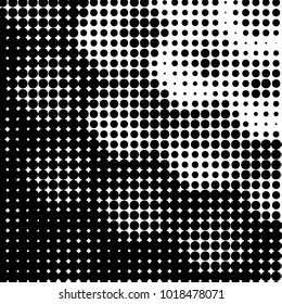 Abstract grunge grid polka dot halftone background pattern. Spotted black and white vector line illustration
