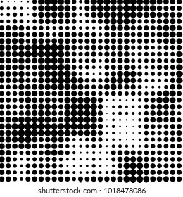 Abstract grunge grid polka dot halftone background pattern. Spotted black and white vector line illustration
