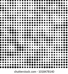 Abstract grunge grid polka dot halftone background pattern. Spotted black and white vector line illustration
