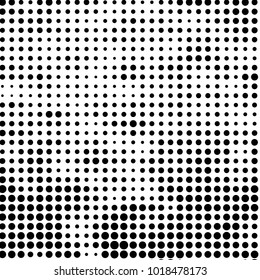 Abstract grunge grid polka dot halftone background pattern. Spotted black and white vector line illustration
