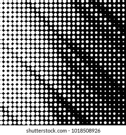 Abstract grunge grid polka dot halftone background pattern. Spotted black and white vector line illustration
