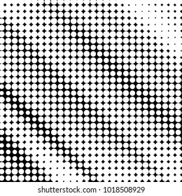 Abstract grunge grid polka dot halftone background pattern. Spotted black and white vector line illustration
