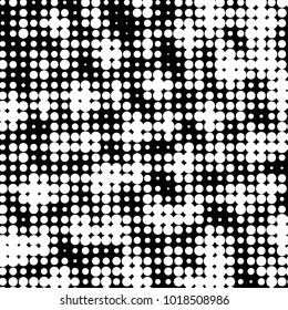 Abstract grunge grid polka dot halftone background pattern. Spotted black and white vector line illustration
