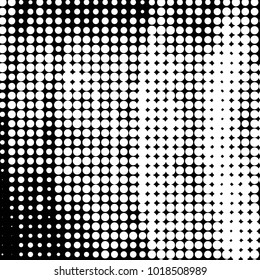 Abstract grunge grid polka dot halftone background pattern. Spotted black and white vector line illustration

