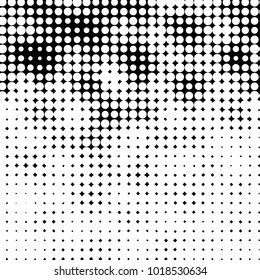 Abstract grunge grid polka dot halftone background pattern. Spotted black and white vector line illustration
