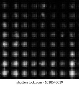 Abstract grunge grid polka dot halftone background pattern. Spotted black and white vector line illustration
