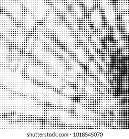 Abstract grunge grid polka dot halftone background pattern. Spotted black and white vector line illustration
