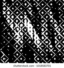 Abstract grunge grid polka dot halftone background pattern. Spotted black and white vector line illustration
