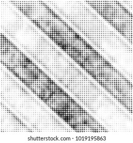 Abstract grunge grid polka dot halftone background pattern. Spotted black and white vector line illustration
