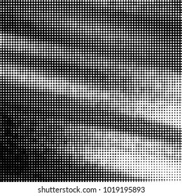 Abstract grunge grid polka dot halftone background pattern. Spotted black and white vector line illustration
