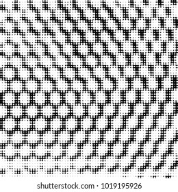 Abstract grunge grid polka dot halftone background pattern. Spotted black and white vector line illustration
