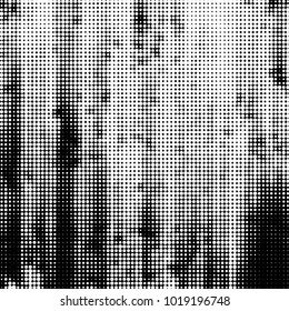 Abstract grunge grid polka dot halftone background pattern. Spotted black and white vector line illustration
