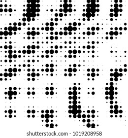 Abstract grunge grid polka dot halftone background pattern. Spotted black and white vector line illustration
