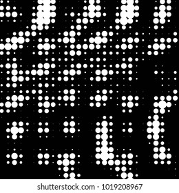 Abstract grunge grid polka dot halftone background pattern. Spotted black and white vector line illustration
