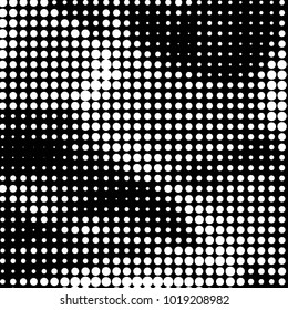 Abstract grunge grid polka dot halftone background pattern. Spotted black and white vector line illustration
