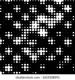 Abstract grunge grid polka dot halftone background pattern. Spotted black and white vector line illustration
