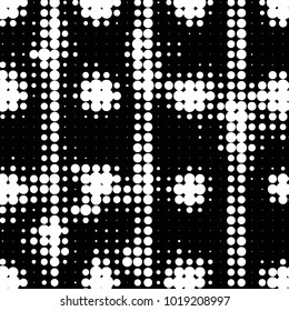 Abstract grunge grid polka dot halftone background pattern. Spotted black and white vector line illustration
