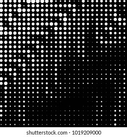 Abstract grunge grid polka dot halftone background pattern. Spotted black and white vector line illustration
