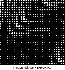 Abstract grunge grid polka dot halftone background pattern. Spotted black and white vector line illustration
