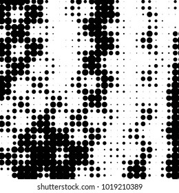 Abstract grunge grid polka dot halftone background pattern. Spotted black and white vector line illustration
