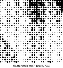 Abstract grunge grid polka dot halftone background pattern. Spotted black and white vector line illustration
