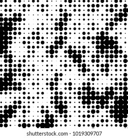 Abstract grunge grid polka dot halftone background pattern. Spotted black and white vector line illustration
